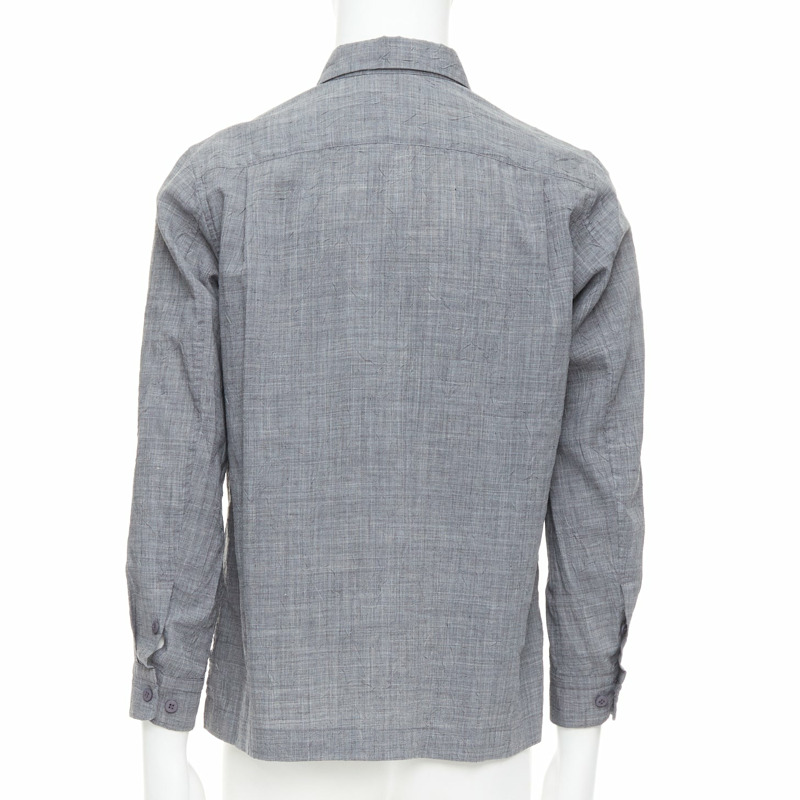 ISSEY MIYAKE MEN grey polyester ramie crinkled shirt top JP1 S-4