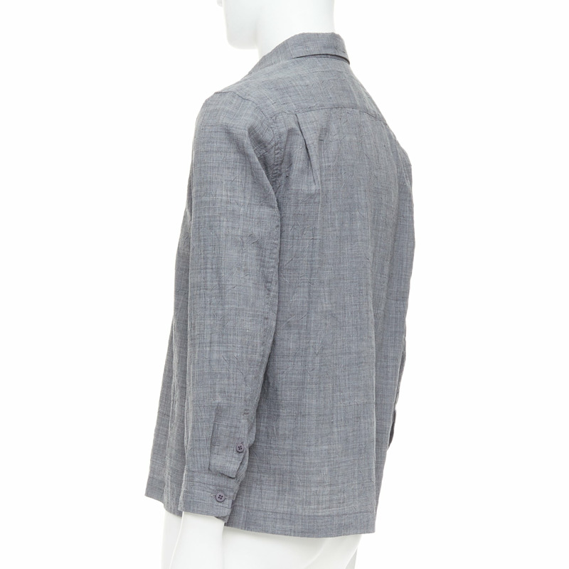 ISSEY MIYAKE MEN grey polyester ramie crinkled shirt top JP1 S-5