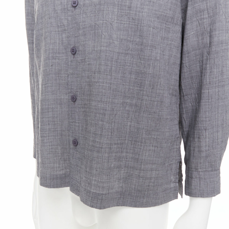 ISSEY MIYAKE MEN grey polyester ramie crinkled shirt top JP1 S-6