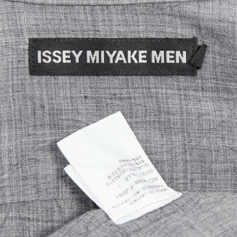 ISSEY MIYAKE MEN grey polyester ramie crinkled shirt top JP1 S-7
