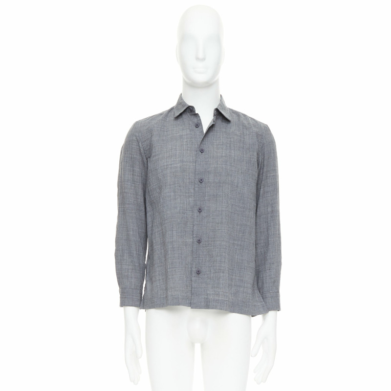 ISSEY MIYAKE MEN grey polyester ramie crinkled shirt top JP1 S-8