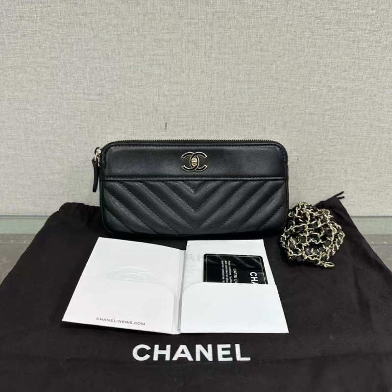 ✨CHANEL 黑金琺瑯扣V紋WOC斜背包19*9*3 98新配件塵袋保卡-0