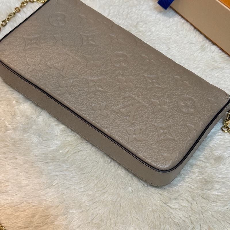 未使用美品 晶片款✨LV大象灰 米色印花牛皮三合一 WOC鏈條包 斜背包-26