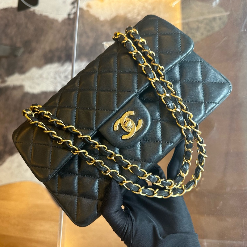 Chanel 香奈兒黑金菱格紋雙蓋cf鏈條包-3