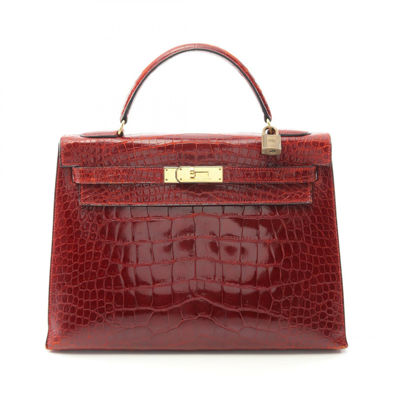 HERMES Kelly 32 Braise 手提包 鱷魚皮 Lycee Bordeaux 二手女士-0