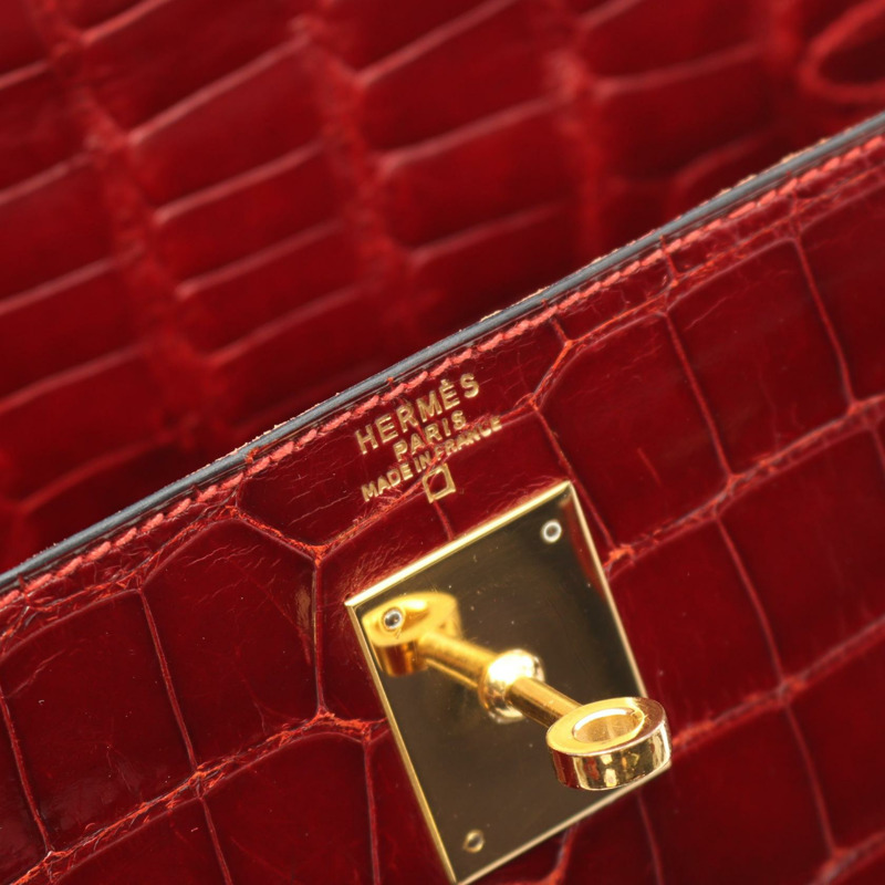 HERMES Kelly 32 Braise 手提包 鱷魚皮 Lycee Bordeaux 二手女士-3
