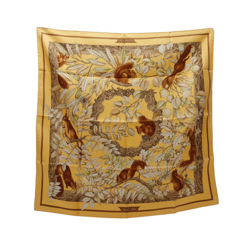 HERMES Carre90 CASSE NOISETTE 圍巾 絲綢 絲綢 橙色 多色 橙色 二手 女士