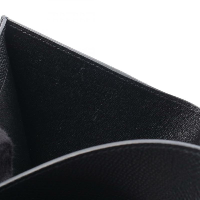 HERMES BEARN 緊湊型雙折皮夾 W Epsom 皮革黑色二手 GHW-6