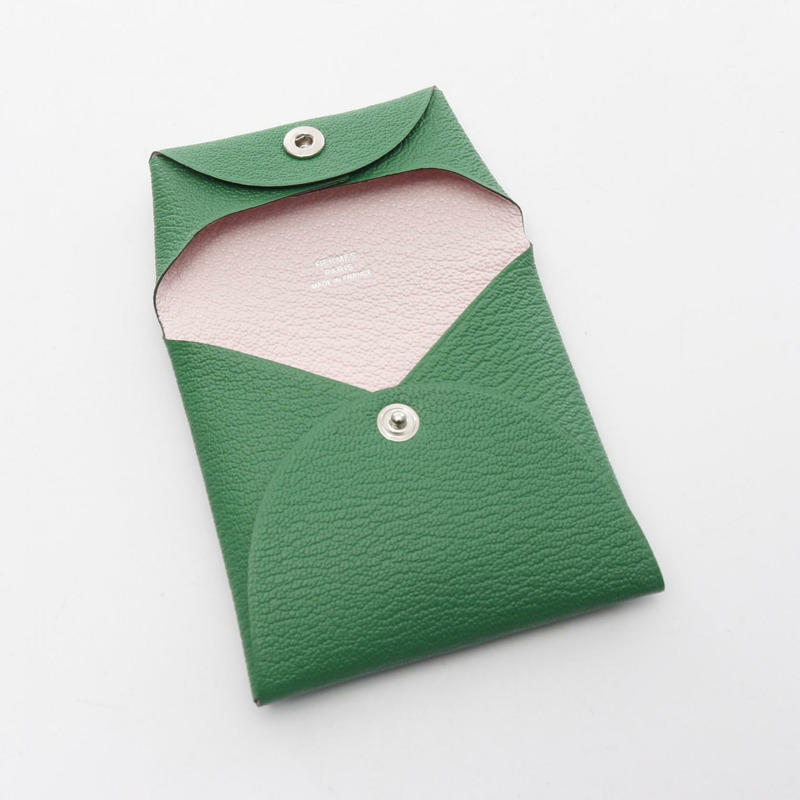 HERMES Bastia Verso 零錢包 W Chevre Bamboo 玫瑰親愛的二手 SHW-2