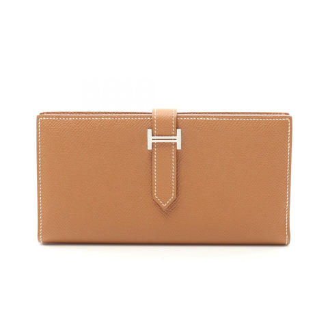 HERMES Bearn Soufflet 雙折皮夾長版皮夾 039785CK Epsom 金色二手 SHW