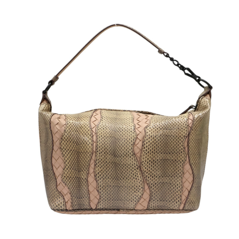 粉色 編織羊皮 蛇皮 肩背包-1