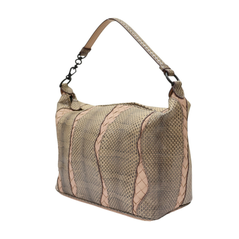 粉色 編織羊皮 蛇皮 肩背包-2