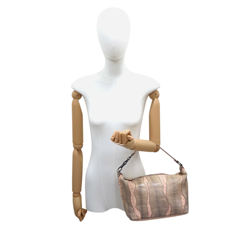 粉色 編織羊皮 蛇皮 肩背包-9