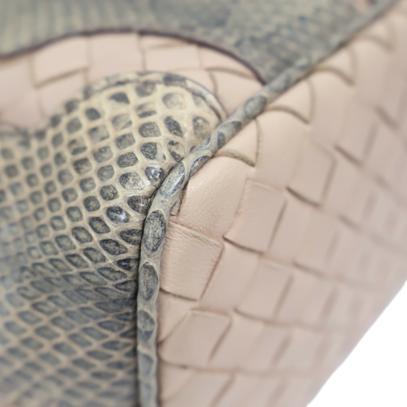 粉色 編織羊皮 蛇皮 肩背包-10