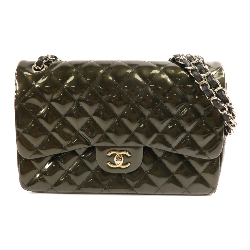 CHANEL 【激減優惠】漆皮皮革Large Classic銀扣鏈帶肩背袋-0