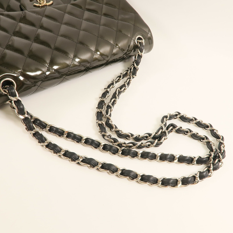 CHANEL 【激減優惠】漆皮皮革Large Classic銀扣鏈帶肩背袋-7