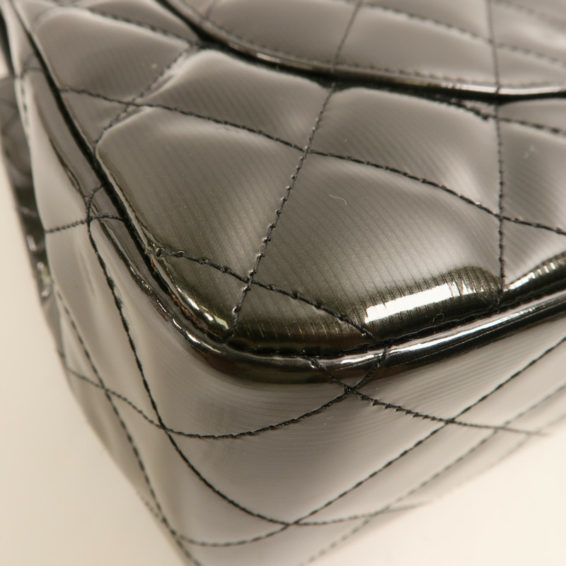 CHANEL 【激減優惠】漆皮皮革Large Classic銀扣鏈帶肩背袋-11