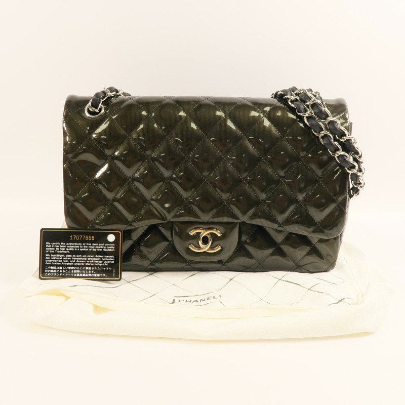 CHANEL 【激減優惠】漆皮皮革Large Classic銀扣鏈帶肩背袋-13