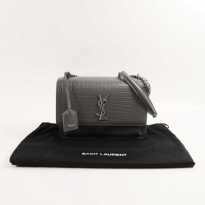 SAINT LAURENT 牛皮皮革Chain Shoulder銀扣鏈帶肩背袋-12