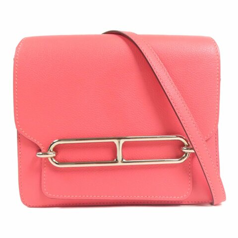 HERMES 【激減優惠】Evercolor皮革Mini Roulis銀扣肩背袋Rose Azalee