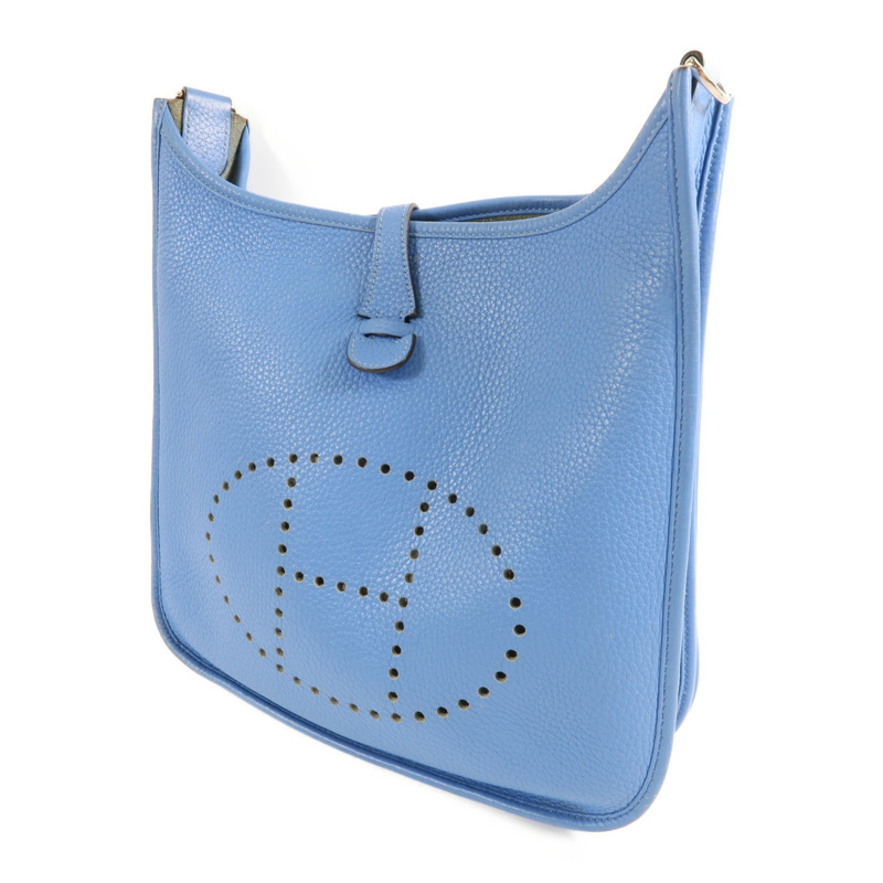 HERMES Clemence皮革Evelyne PM銀扣肩背袋Bleu Paradis-2