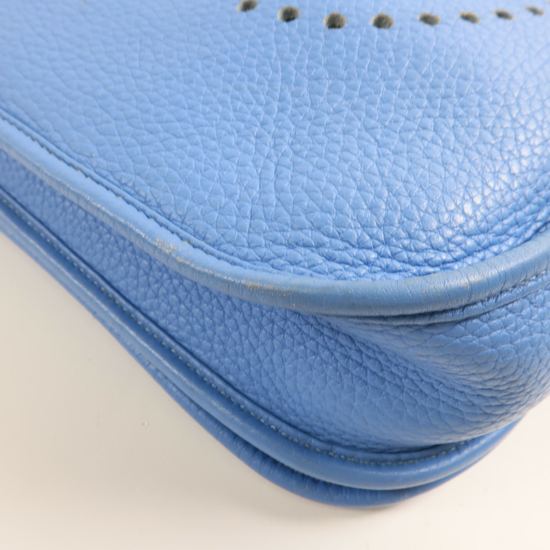 HERMES Clemence皮革Evelyne PM銀扣肩背袋Bleu Paradis-5