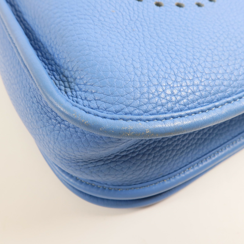HERMES Clemence皮革Evelyne PM銀扣肩背袋Bleu Paradis-6