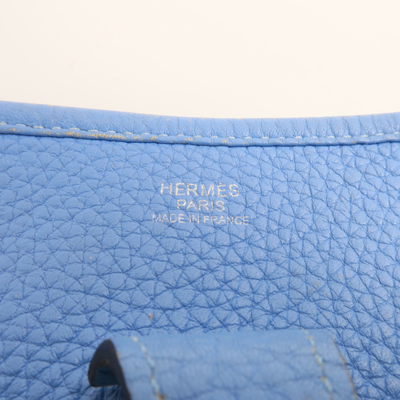 HERMES Clemence皮革Evelyne PM銀扣肩背袋Bleu Paradis-9