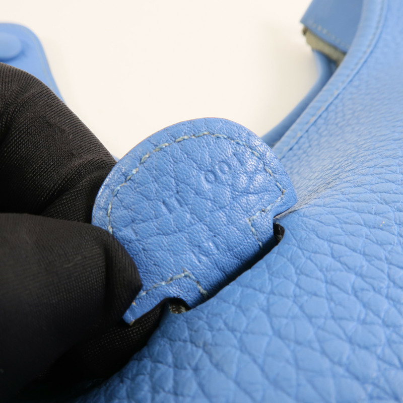 HERMES Clemence皮革Evelyne PM銀扣肩背袋Bleu Paradis-11