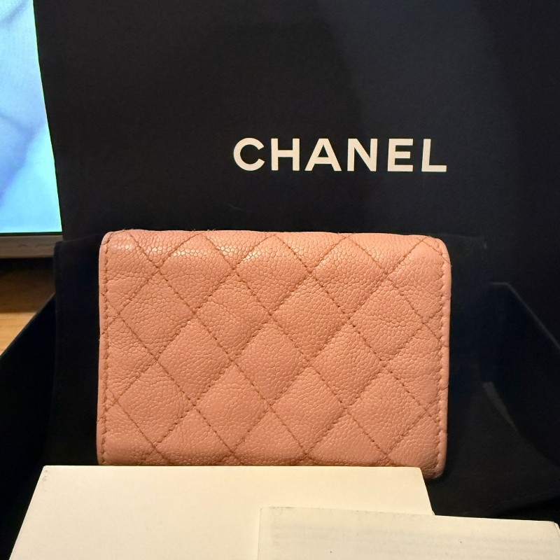 Chanel 香奈兒 淺粉三摺銀包-3