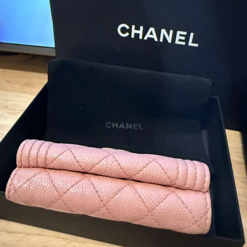Chanel 香奈兒 淺粉三摺銀包-8
