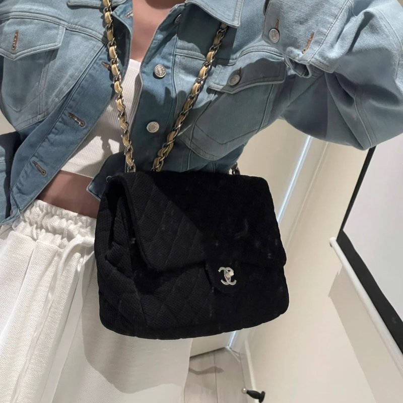 CHANEL 漆皮皮穿鍊口蓋包 CF29 - 黑銀13開-1