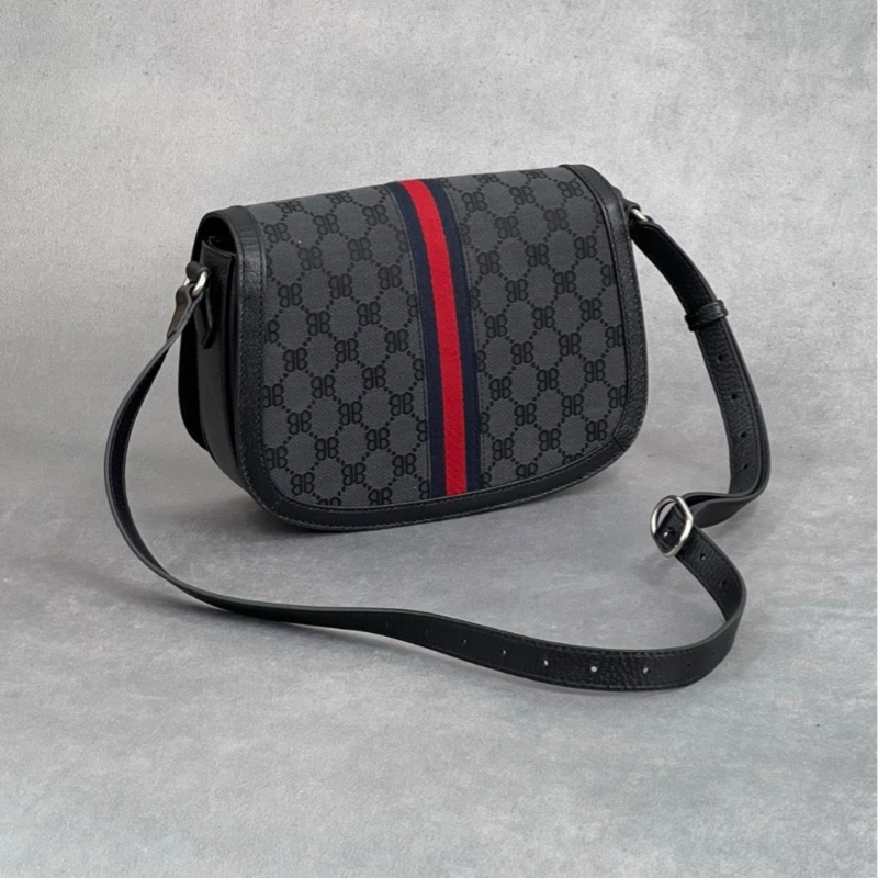 Balenciaga巴黎世家 x GUCCI 聯名款 馬鞍包斜挎包 中號 男女可背-1