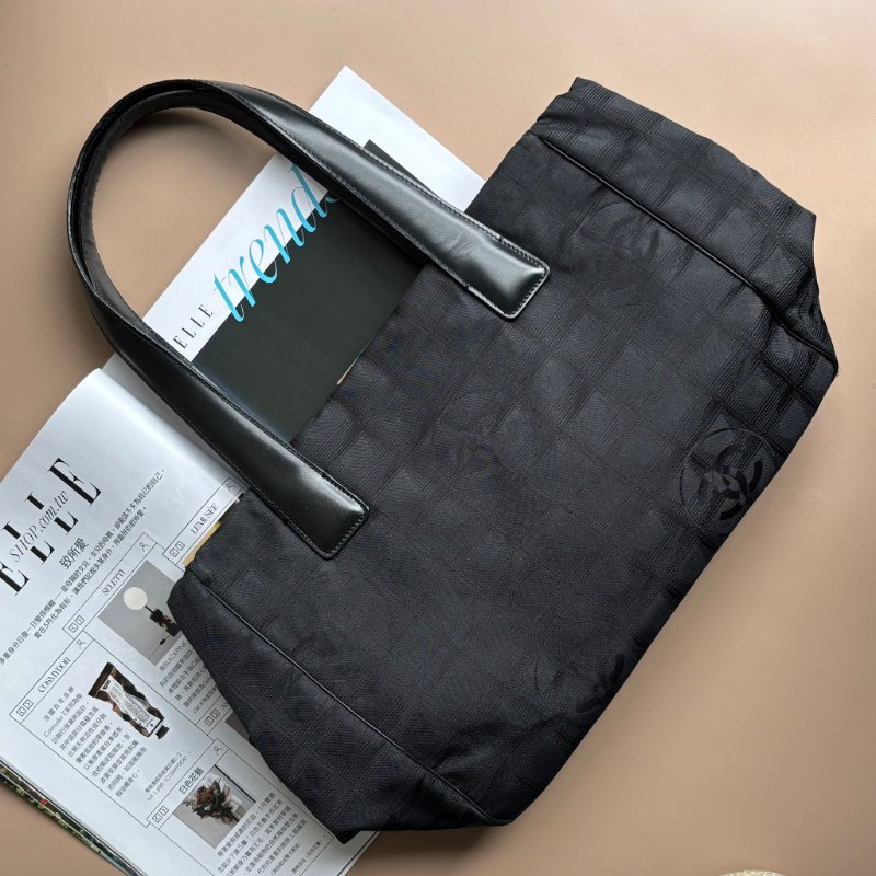 ::CHANEL:: Travel Line 黑色緹花尼龍手提肩背 托特包-0
