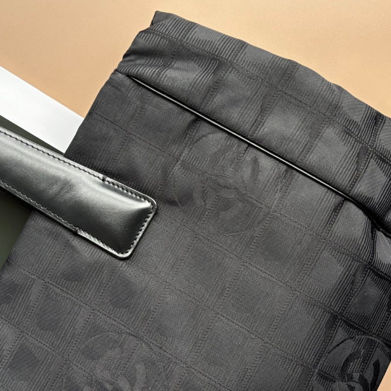 ::CHANEL:: Travel Line 黑色緹花尼龍手提肩背 托特包-3