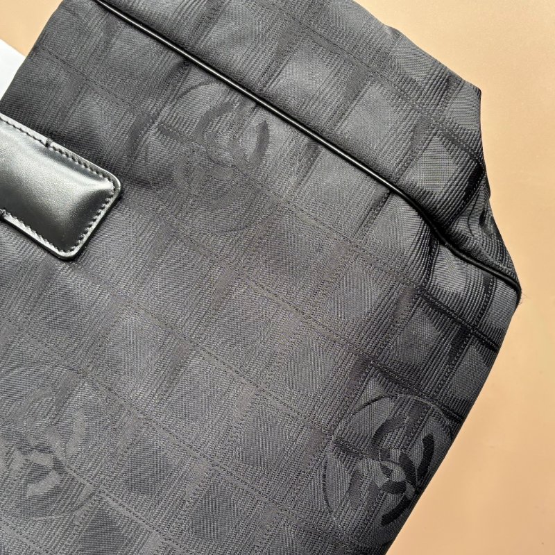 ::CHANEL:: Travel Line 黑色緹花尼龍手提肩背 托特包-4