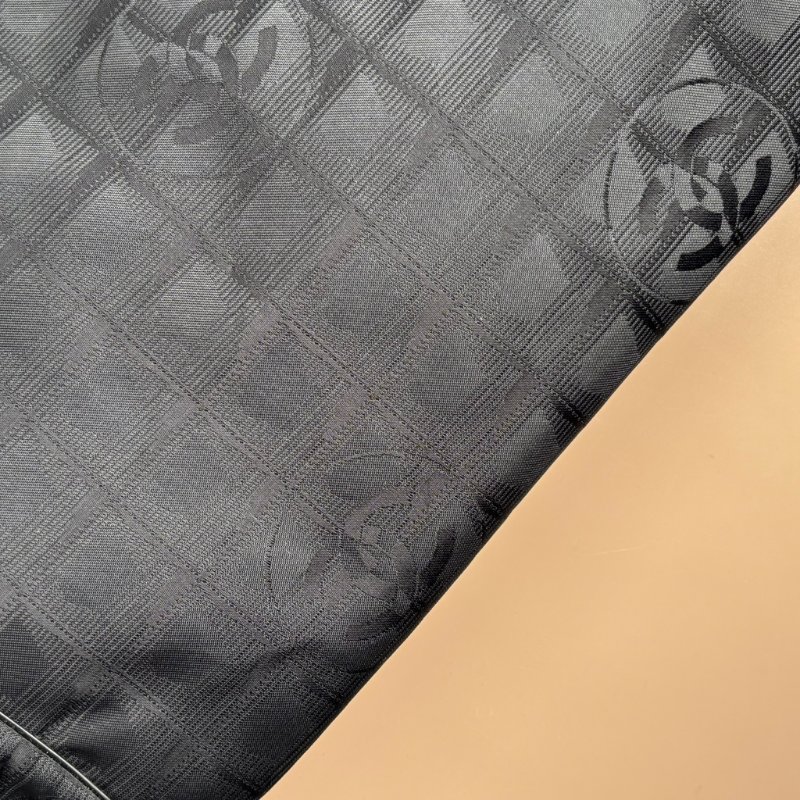 ::CHANEL:: Travel Line 黑色緹花尼龍手提肩背 托特包-5