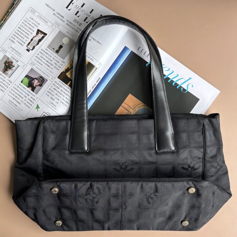 ::CHANEL:: Travel Line 黑色緹花尼龍手提肩背 托特包-13