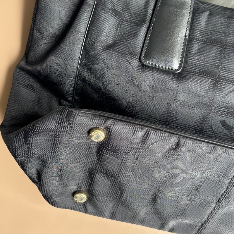 ::CHANEL:: Travel Line 黑色緹花尼龍手提肩背 托特包-14