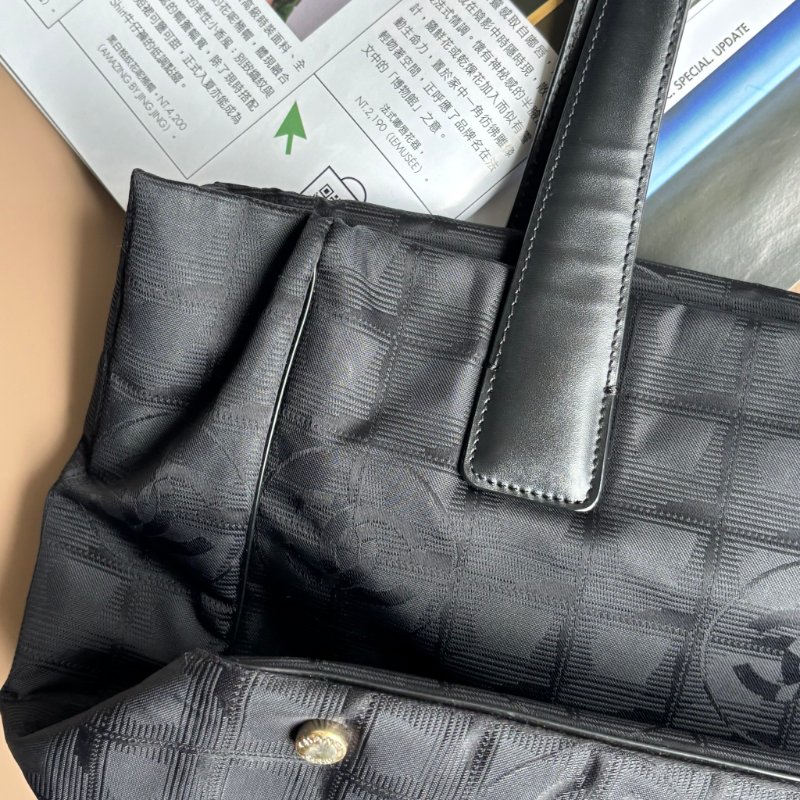 ::CHANEL:: Travel Line 黑色緹花尼龍手提肩背 托特包-15