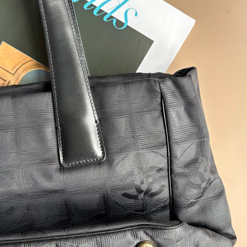 ::CHANEL:: Travel Line 黑色緹花尼龍手提肩背 托特包-16
