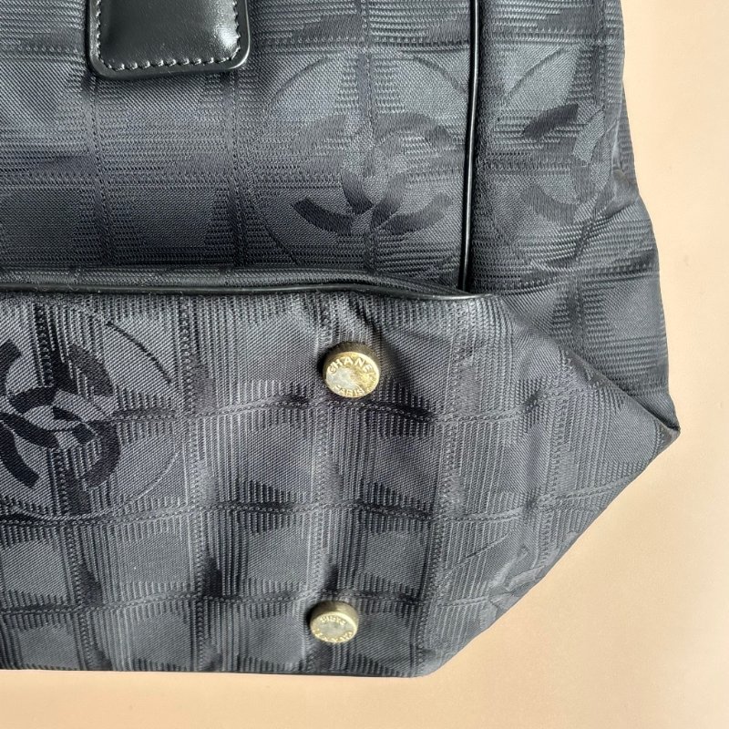 ::CHANEL:: Travel Line 黑色緹花尼龍手提肩背 托特包-17