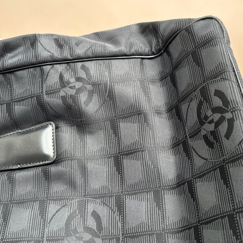 ::CHANEL:: Travel Line 黑色緹花尼龍手提肩背 托特包-18