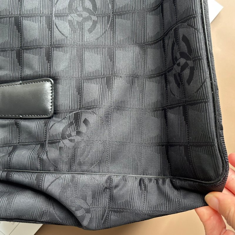 ::CHANEL:: Travel Line 黑色緹花尼龍手提肩背 托特包-20
