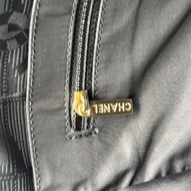 ::CHANEL:: Travel Line 黑色緹花尼龍手提肩背 托特包-26
