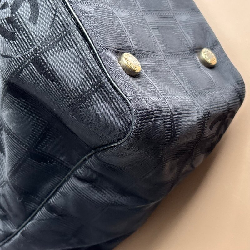 ::CHANEL:: Travel Line 黑色緹花尼龍手提肩背 托特包-34