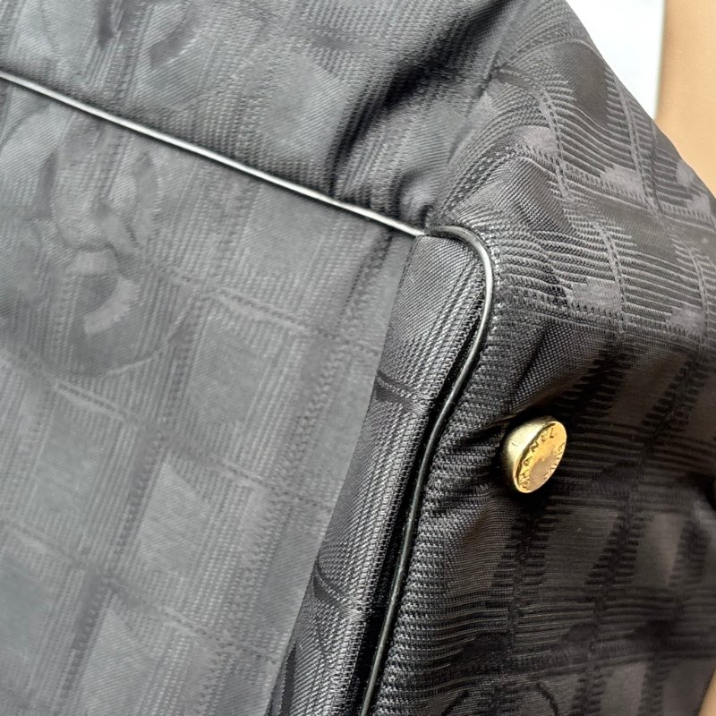 ::CHANEL:: Travel Line 黑色緹花尼龍手提肩背 托特包-35