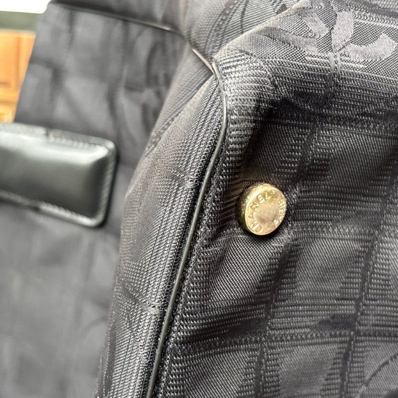 ::CHANEL:: Travel Line 黑色緹花尼龍手提肩背 托特包-36