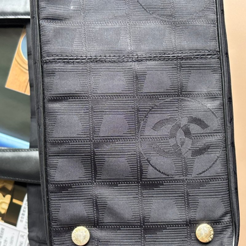 ::CHANEL:: Travel Line 黑色緹花尼龍手提肩背 托特包-38