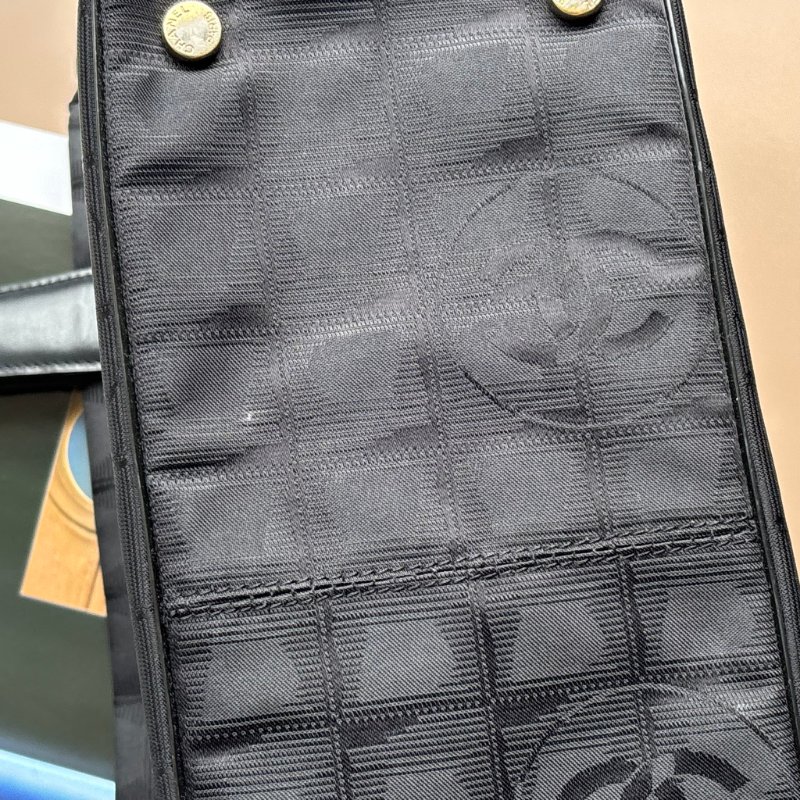 ::CHANEL:: Travel Line 黑色緹花尼龍手提肩背 托特包-39